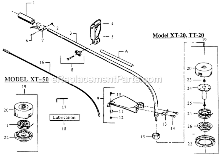 Page B Diagram and Parts List for XT-50  Weed Eater Trimmer
